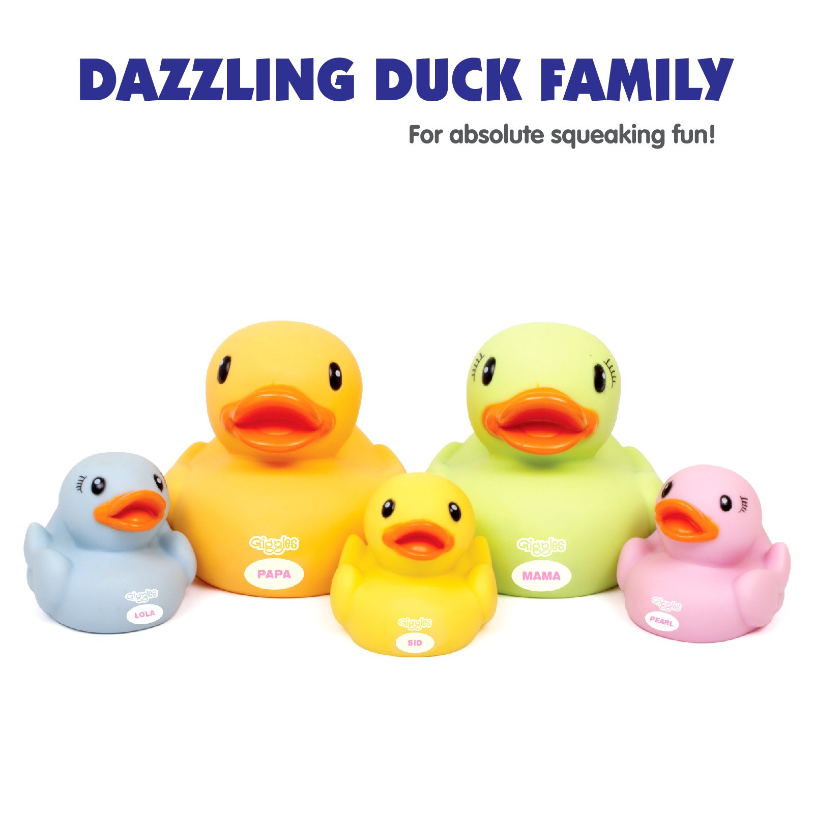 Giggles Dazzling Duck Family Squeakers – Adorable Playset for Toddlers (18+ Months)